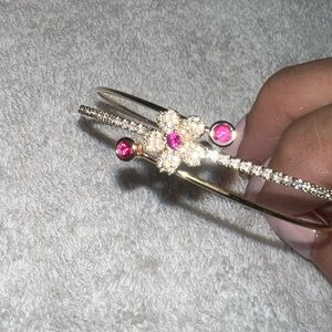 Gold and Pink Floral adjustable bangle